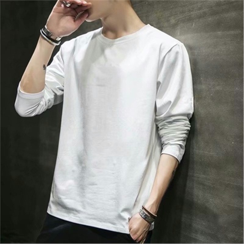 Men's autumn round neck solid color tops trendy 52 01
